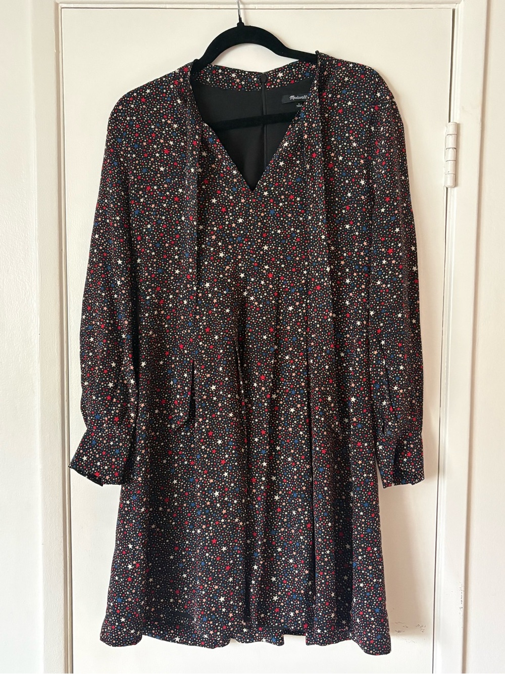 Madewell Balsam 100% Silk Tie-Neck Dress in Starry Night Size 6 - Picture 6 of 12